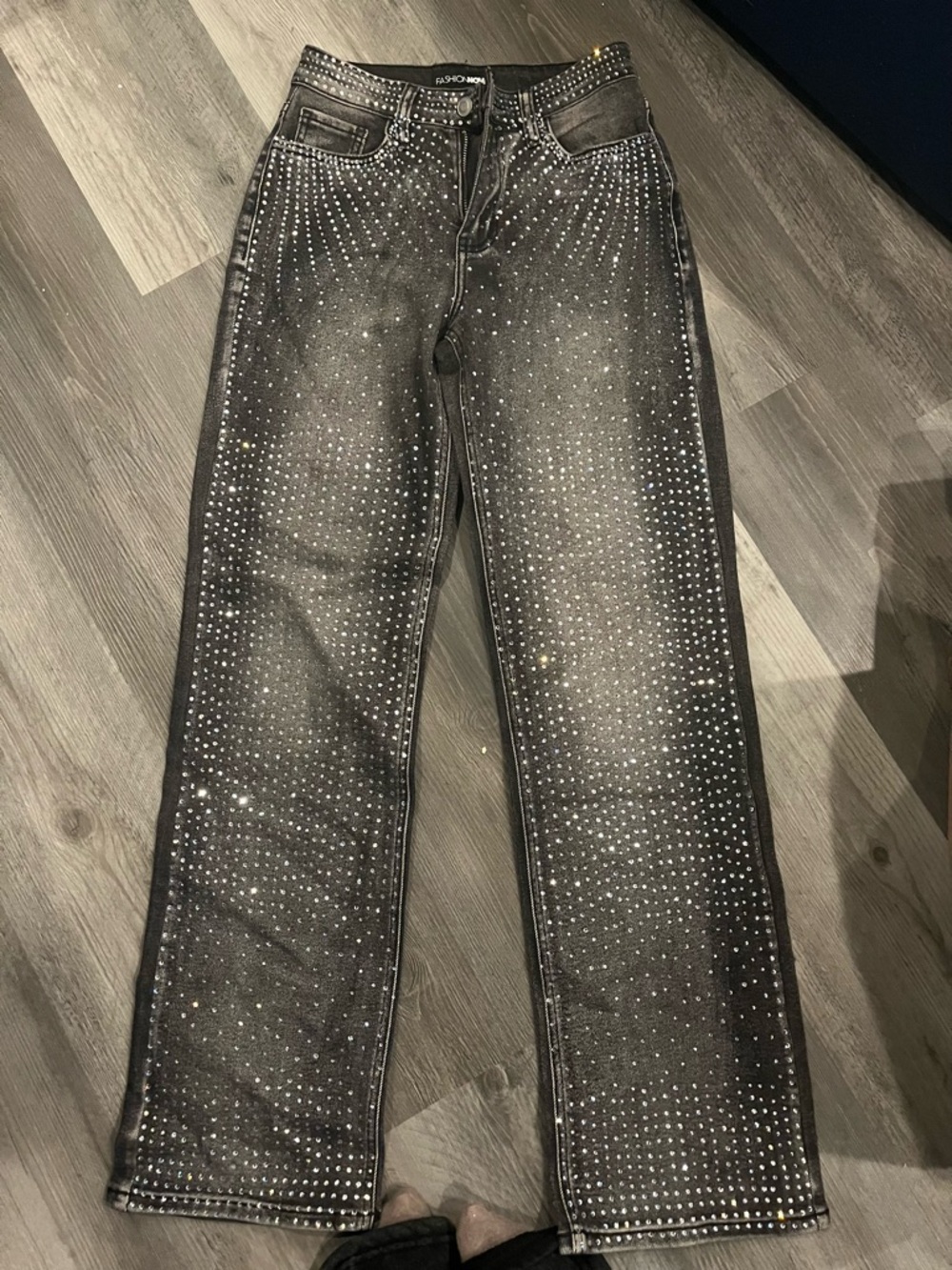 Fashion Nova Black Straight-Leg Jeans with Silver Studs